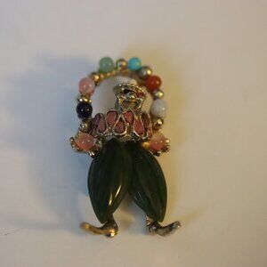 Vintage Signed Swoboda Clown Juggler Brooch Pin Semi Precious Stones